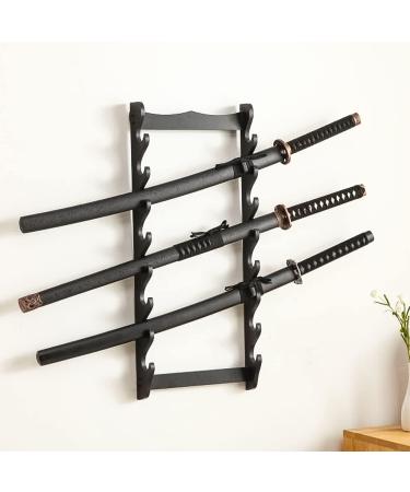 awagas 8-Tier Sword Holder Wall Display Sword Rack Black Samurai Sword Stand for Katana Wakizashi Sword Flute Fishing rods