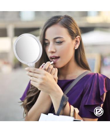 Handheld Double Sided Magnifying Mirror with Handle | 1X 2X Makeup Mirror | Acrylic | Rounded Shape | Transparent - 1 PCS - Buy Online on GoSupps.com