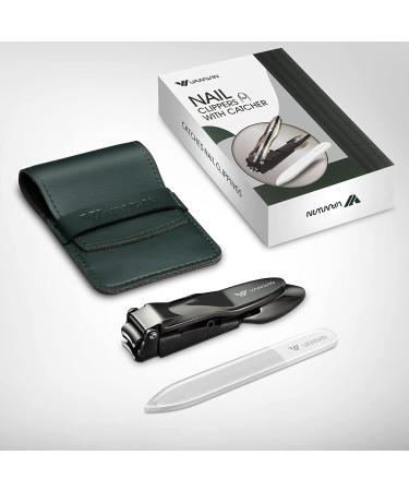 VANWIN No Splash Nail Clippers with Catcher and Glass Nail File - Stainless Steel Wide Jaw Nail Cutter Trimmer for Adults - Black - Buy Online on GoSupps.com