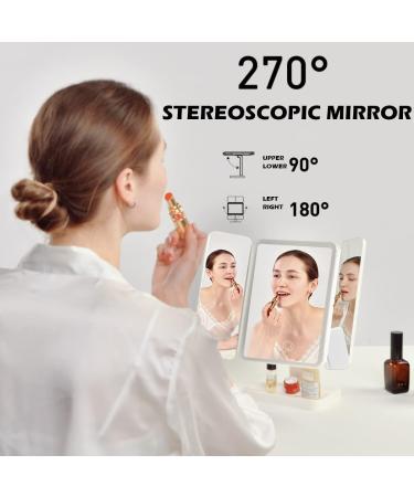 LISSAHNE 360 Foldable Trifold Makeup Mirror with Touch Control & LED Light Strip - 2X 3X 10X Magnifying, USB Rechargeable - Portable & Compact Vanity Mirror in White - Buy Online on GoSupps.com