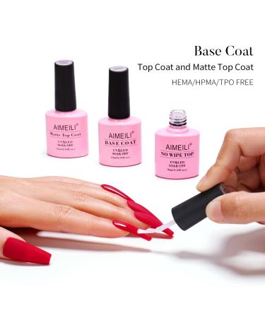 AIMEILI Gel Nail Polish Kit - Base Coat, Matte Top Coat, and No Wipe Top Coat Set 10ML - Buy Online on GoSupps.com