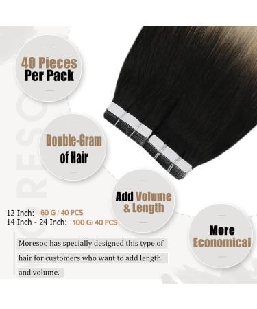 Moresoo 24 Ombre Tape In Hair Extensions - #1B Black, Ash Blonde & Platinum Blonde, 100g, 40PCS - Buy Online on GoSupps.com