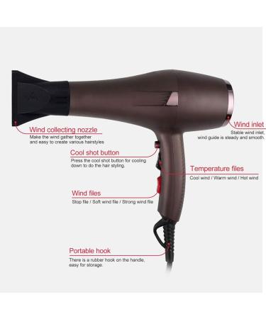 Ionic Hairdryer Professional Hair Dryer Hair Dryer for Women 2 Speed 3 Heat Settings and Cool Shot Button with 2 Nozzles Negative Ion and Constant Temperature for a Frizz Free Shine Hair Care 2400W - Buy Online on GoSupps.com