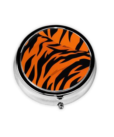 Round Pill Box 2.0x2.0x0.7 in Mini Travel Medicine Pill Organizer Box for Purse Pocket tiger stripes orange Printing