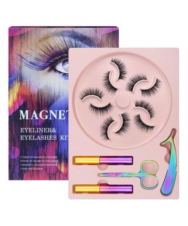 Qigui magnetic false eyelashes kit 3D artificial eyelashes natural gluely handmade false eyelashes waterproof eyeliner 5 pairs reusable magnet eyelashes with tweezers and scissors