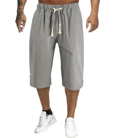 CEWIFO Men's Monochrome Cotton Linen Pants - Comfortable Summer Leisure Shorts for Men - A1-Gray M - Buy Online on GoSupps.com