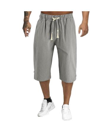 CEWIFO Men's slip pants simple single-colored cotton and linen lumbar frenum trousers calf cord pants cord pants men shorts men cotton thin sport shorts men cotton a1-gray l