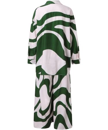 Angxiwan Women's Casual Button Down Shirt and Wide Leg Pants Set - Green, Large | Streetwear, Beachwear, Homewear - Buy Online on GoSupps.com