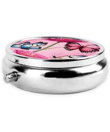 Beautiful Butterfly Round Pill Box - 3 Compartment Mini Decorative Pocket Organizer for Travel & Vitamins - Buy Online on GoSupps.com