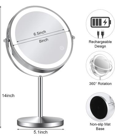 Rechargeable Double Sided Lighted Makeup Mirror with 10x Magnification | 360 Rotation, Touch Screen, 3 Colors, Adjustable Brightness | Cosmetic Mirror with Detachable Base - Buy Online on GoSupps.com