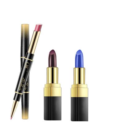 MULPG Color Changing Lipstick Blue Lipstick that Turns Pink Natural Moisturizing Color Lip Stain Long Lasting Waterproof Ph Lipstick for Women(3PCS)