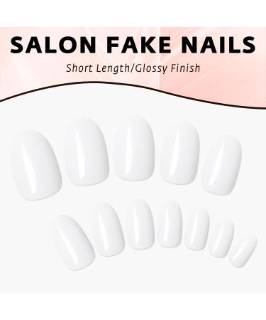 360Pcs Glossy Short Press on Nails - White Oval Acrylic Fake Nails for Women & Girls with Glue & Jelly Tabs - Buy Online on GoSupps.com
