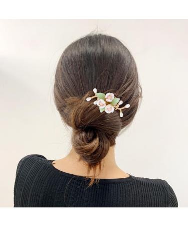 Vintage Asian Chinese Hanfu Pearl Green Jade Hair Combs & Pins Set | Hair Accessories for Women & Girls - Buy Online on GoSupps.com