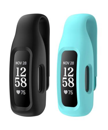 EEweca 2-Pack Clip Case Accessory for Fitbit Inspire 3/Inspire 2 Black+Teal (not for Inspire Inspire hr ace 2)