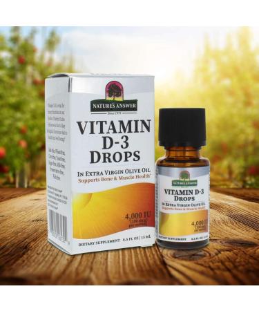 Nature's Answer Vitamin D-3 Drops 4000 IU - 0.5 fl oz | Immune Booster for Muscle, Bone, and Heart Health - Buy Online on GoSupps.com