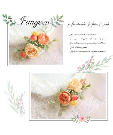 Fangsen Boho Silver Wedding Rose Flower Comb - Orange Floral Headpiece for Brides - Buy Online on GoSupps.com