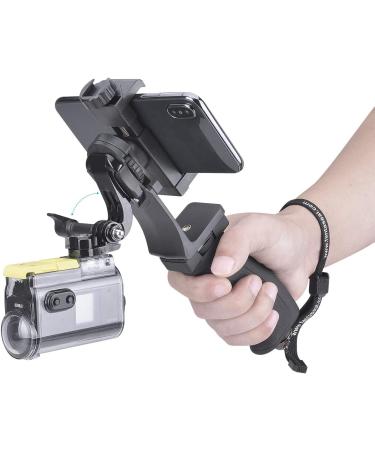 2in1 Ergonomic Portable Action Camera+Smartphone Hand Grip Stabilizer Combo for Vlogging - GoPro & iPhone Holder Kit with Mic+Light Adapter for YouTube & TikTok - Buy Online on GoSupps.com