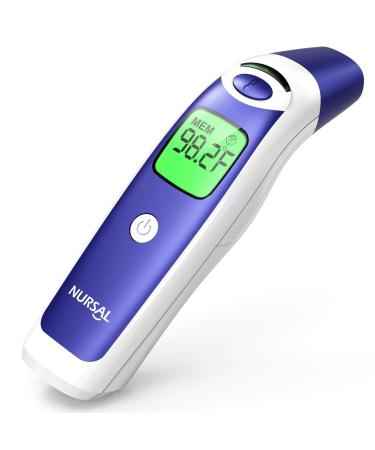 Digital Forehead Ear Thermometer for Adults and Baby, NURSAL Touchless Thermometer for Home with Fever Alarm, Infrared Thermometer with Data Memory, Battery Included