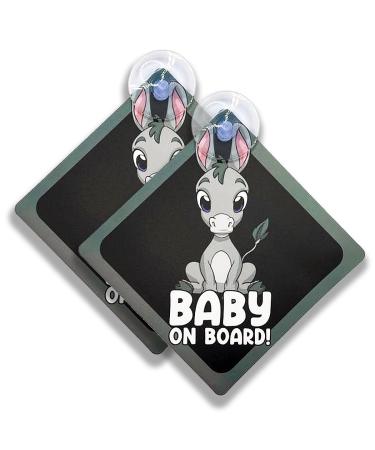 Litltle Ducklings 2 pcs Baby on Board Car Warning Baby on Board Sticker Sign for Car Warning with Suction Cups (Donkey)