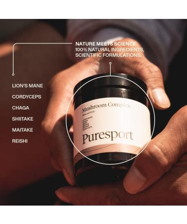Puresport Mind & Body Mushroom Blend | 60 Capsules | 5 Adaptogenic Mushrooms Lions Mane, Shiitake, Cordyceps, Maitake, Chaga | Nootropic Brain Supplement - Buy Online on GoSupps.com