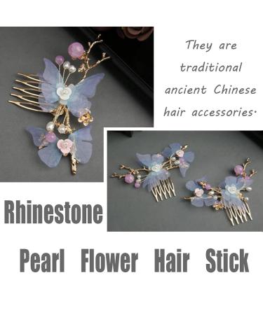 Rhinestone Pearl Flower Hair Stick with Tassel - Chignon Hair Fork for Women - Gift for Girls - Buy Online on GoSupps.com