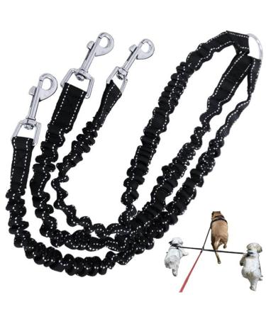 3 Way Dog Leash Coupler Heavy Duty No Pull Multiple Double Tangle Free Trio Nylon Bungee Cord Stretchy Durable Pups Lead for Small Medium Dogs Training Walking Dog Puppy