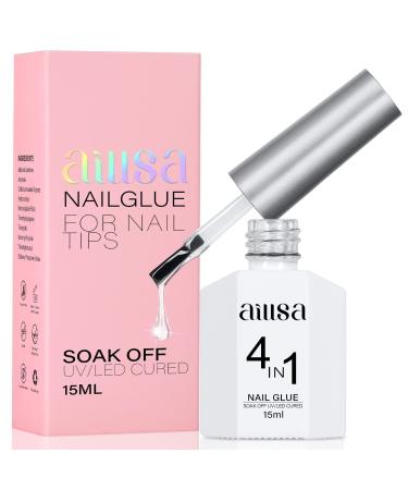 AILLSA Gel Nail Glue for Acrylic Nails 4 in 1 Super Strong Nail Gel Glue for Fake Nail Tips Curing Needed 15ml High Capacity Long Lasting Brush On Nail Glue for Rhinestone Pearl Foil - Buy Online on GoSupps.com