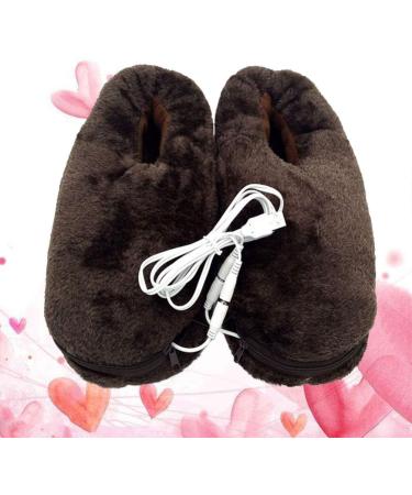 USB Electric Heating Slippers - Brown Plush Foot Warmers for Winter | Cozy Household Heating Shoes - Buy Online on GoSupps.com