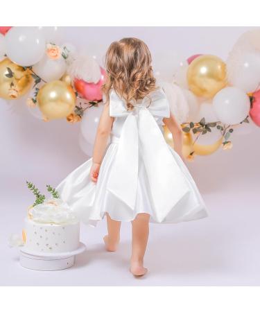 Baby Toddler Bridesmaid Flower Girl Dress | Sleeveless Bowknot Tutu | Wedding Pageant Prom Gown 6-12 Months - White - Buy Online on GoSupps.com