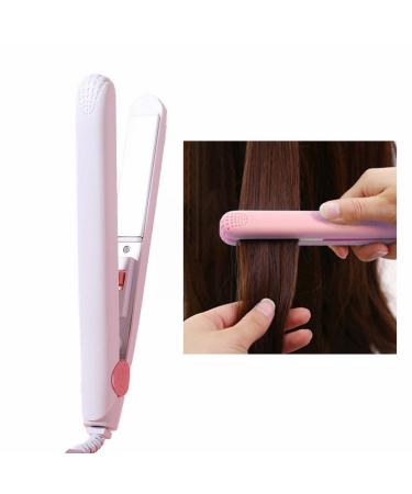 2-in-1 Mini Hair Straightener Flat Iron Portable Ceramic Hiar Curling Iron Portable Travel-Size Hair Curlers for Women Short Hair Curls Bangs Hair Tools Hair Curler Wave Curling White-pink