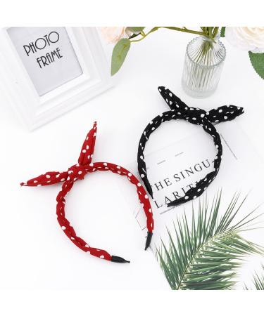 TOBATOBA Red & Black Polka Dot Bunny Ears Headbands 2 Pack - Vintage Bandana Hair Accessories for Women & Girls - Buy Online on GoSupps.com