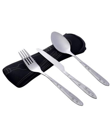 BCDlily Spoon Knife Fork Set 3 Pcs Stainless Steel Knifes Fork Spoon Home Flatware Travel Camping Cutlery Set (Black)