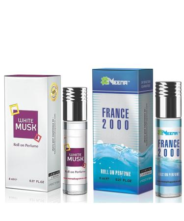 France-2000 & White Musk Roll On Perfume Alcohol Free Long Lasting Jasmine Perfume for Women and Men | Hypoallergenic Travel Size Oil Perfume Roll On - 8Ml - Buy Online on GoSupps.com
