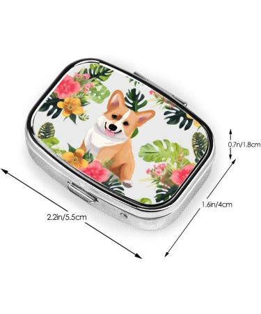 Shop Tropical Flower & Corgi Pill Case | Cute 2-Compartment Travel Organizer - Ideal for Pocket Gifts - Buy Online on GoSupps.com