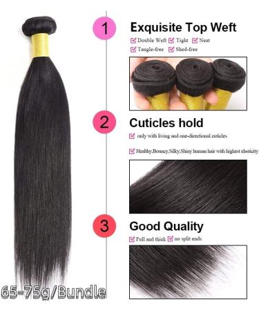 100% Brazilian Virgin Straight Hair Bundles - 16 Inch Remy Weft Extensions for Women - Natural Black 3 Bundle Set - Buy Online on GoSupps.com