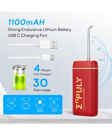 Enpuly Cordless Water Flosser for Teeth - Rechargeable Dental Oral Irrigator with 5 Jet Tips, 3 Modes, IPX8 Waterproof - Portable for Travel & Home Use (Red Gold) - Buy Online on GoSupps.com