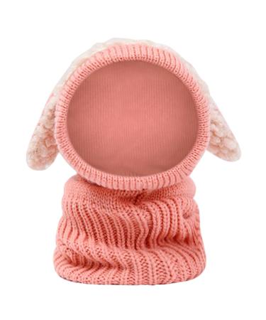 Baby Balaclava Kids Winter Warm Hat Scarf Warm Knitted Hood Hat with Double Pom Pom Design Beanie Caps for Baby Girls Boys Cute Small Bear Winter Hat E-Pink One Size