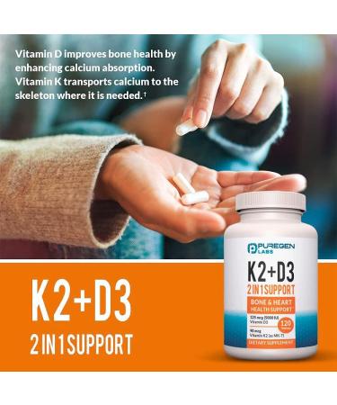 High Potency 2-in-1 Vitamin D3 and K2 Supplement 120 Capsules - Bone and Heart Health - Non-GMO Formula - 4-Month Supply - Buy Online on GoSupps.com