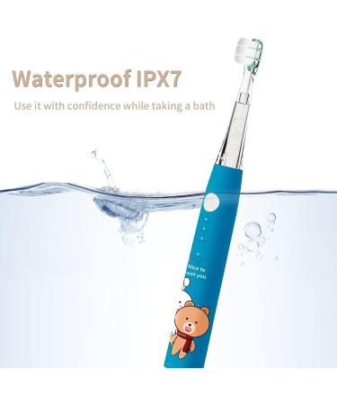 DenSecc Kids Electric Toothbrush - Extra Soft Bristles Sonic Toothbrush for Children 3-12 | 3 Cleaning Modes, 2 Minutes Timer, 5 Brush Heads - Blue - Buy Online on GoSupps.com