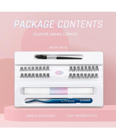 LANKIZ DIY Lash Extension Kit - 32pcs Faux Mink Cluster Lashes Starter Kit with Super Hold Bond and Seal Glue - Individual Featherlight DIY Lash Extensions at Home - 12+14mm Mix C Curl - Buy Online on GoSupps.com