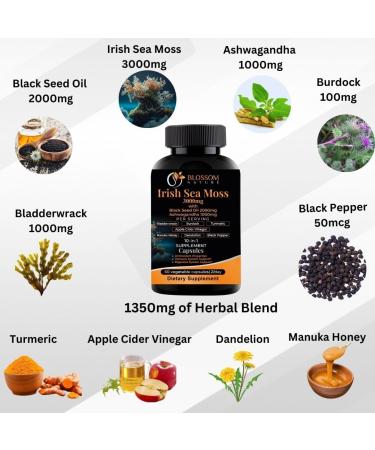 10-in-1 Irish Sea Moss Veggie Caps 3000mg Black Seed Oil Ashwagandha Bladderwrack Burdock Turmeric Apple Cider Vinegar Manuka Honey Dandelion Black Pepper - Made in US(Veggie Caps Unflavored) Capsules - Buy Online on GoSupps.com