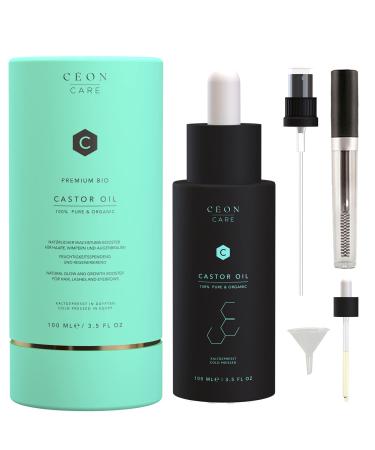 C on castor oil for eyelashes hair and eyebrows - castor oil cold -pressed Bio 100ml - Organic Castor Oil for Hair Growth Serum - Hair growth accelerate Serum - incl. Mascara + pipette + pump
