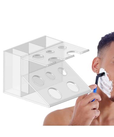 Povanj razor holder made of acrylic razor brush made of acrylic |Organizer storage stand for razors |Shaling stand with a large capacity for shaving brushes make-up brushes toothbrush transparent