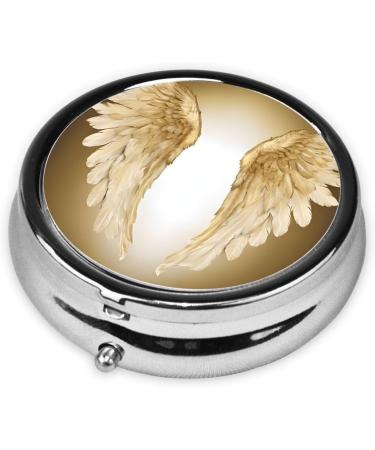Angel Wing Printed Mini Round Pill Box | 3 Compartment Portable Pill Organizer for Travel Home & Office - Buy Online on GoSupps.com