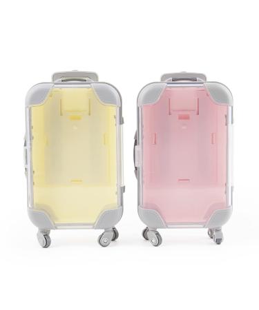 AUEAR  2 Pack Mini Lashes Luggage False Empty Lash Storage Box Clear Suitcase Packaging Case for Women Girls 2 Count (Pack of 1) Pink & Yellow