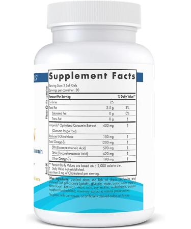 Nordic Naturals Omega Curcumin Lemon Soft Gels - 60 Count - 1200mg Omega-3 + 400mg Curcumin - Combats Cellular Stress - Non-GMO - Buy Online on GoSupps.com