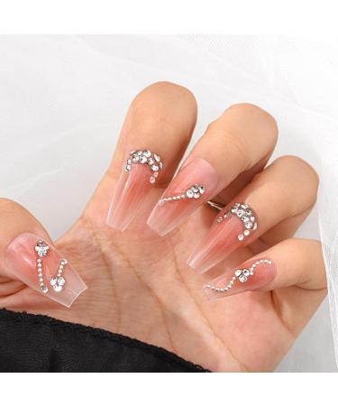 Sethexy Long Coffin False Nails - Handmade 3D Crystal Chain Acrylic Nail Art for Women & Girls - Salon Quality - Buy Online on GoSupps.com