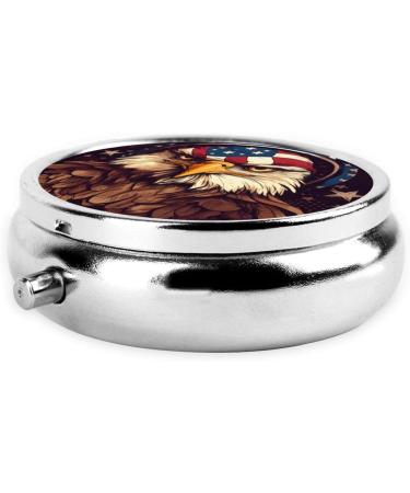 American Flag Eagle Portable Pill Box - Round Mini 3-Compartment Design Perfect for Travel - Buy Online on GoSupps.com