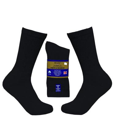 Braziz Diabetic Socks 3 12 Pairs Non-Binding Cushion Cotton Diabetic Crew Socks Men's Women  s White Black Grey 9-11 12 Black