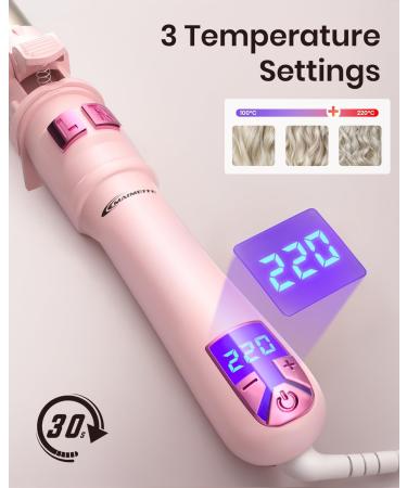 1 Inch Rotating Curling Iron - Automatic Hair Curler for Curls & Waves - 360 Heat Wand Dual Voltage Easy Use - Pink - Buy Online on GoSupps.com